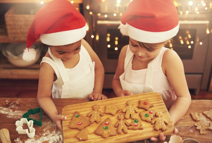 Girls making cookies for Santa