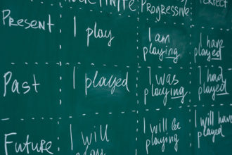 English Language Learners. Blackboard in an English class. Lesson, lecture, studying learning foreign language