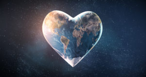 Beautiful rendering of a heart shaped earth, loving-kindness meditation focal point