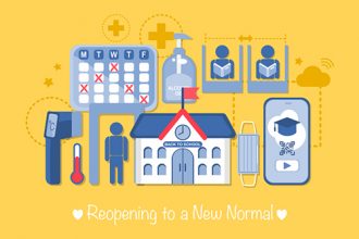 Reopening schools during the COVID-19 pandemic has brought uncertainty for many parents and children. Use these tips to help manage back-to-school stress. This beautiful vector infographic concept strategy of Reopening to New Normal. about school. Back to school.