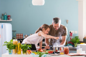 Dad and daughter cooking
