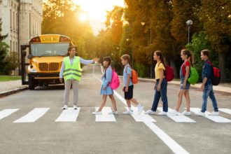 Kids walking in crosswalk