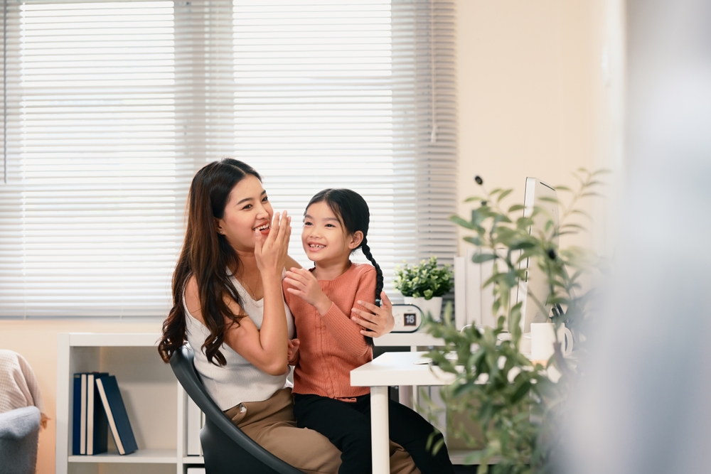 Mom talking to daughter
